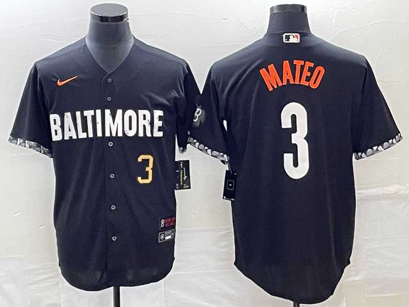 Men's Baltimore Orioles #3 Jorge Mateo Number Black 2023 City Connect Cool Base Stitched Jersey